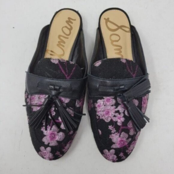 Sam Edelman | Leather Paris Jacquard Floral Cherry Blossom Mules Black Pink - Picture 2 of 11